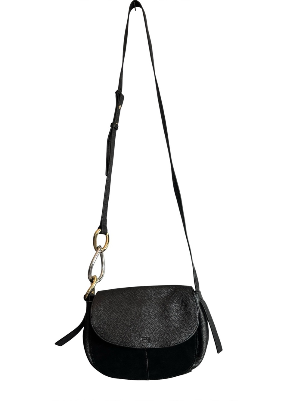 Vince Camuto Black Pebbled Leather & Suede Crossbody Saddle Bag